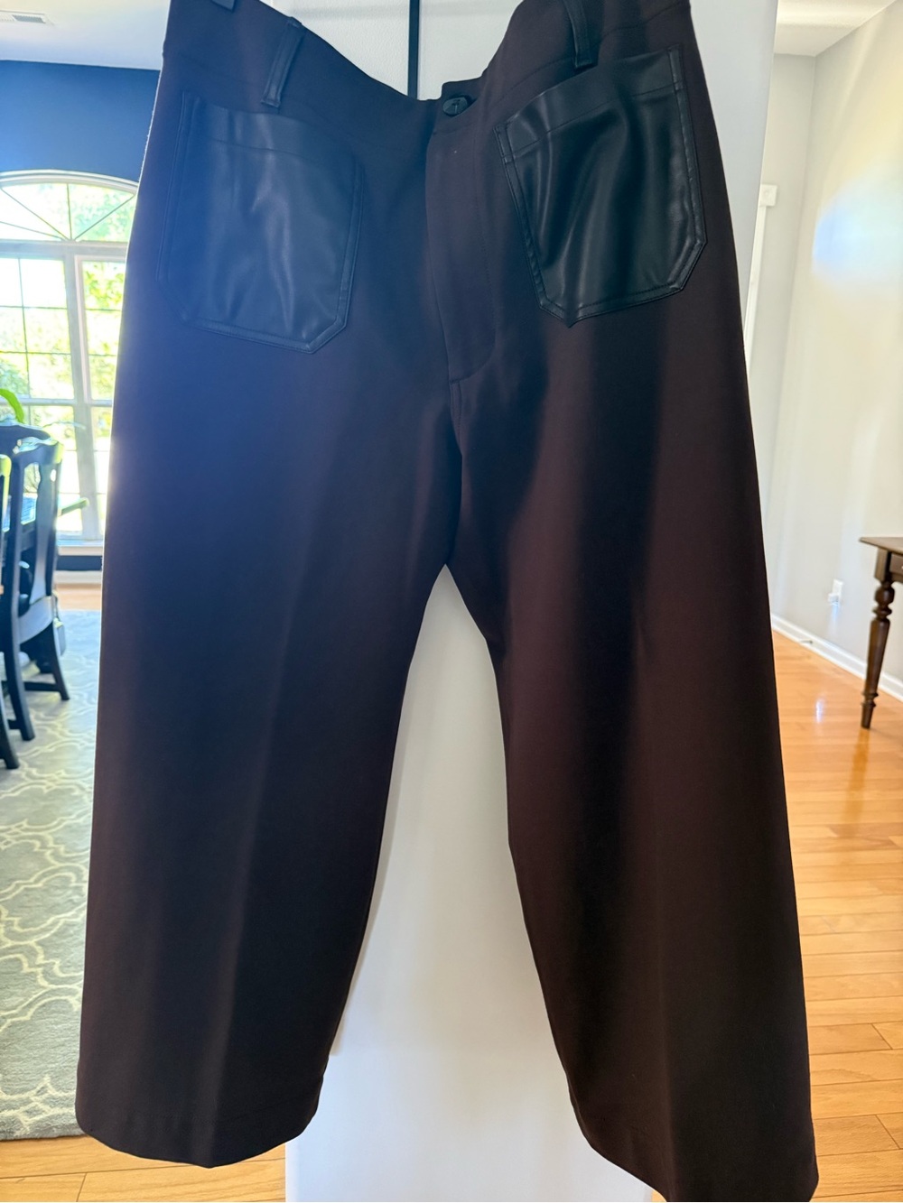 Women’s Colette Dark Brown Pants with Brown Faux-Leather Pockets